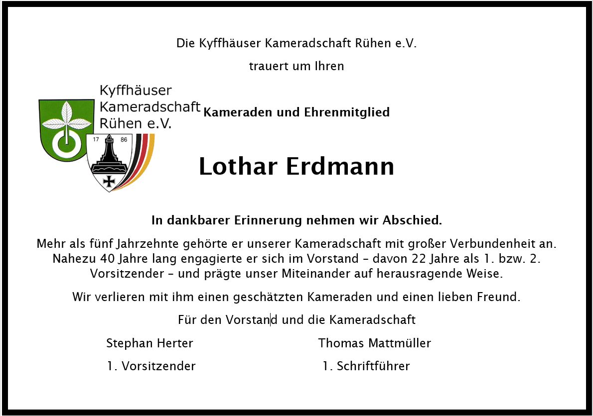 Traueranzeige Lothar Erdmann