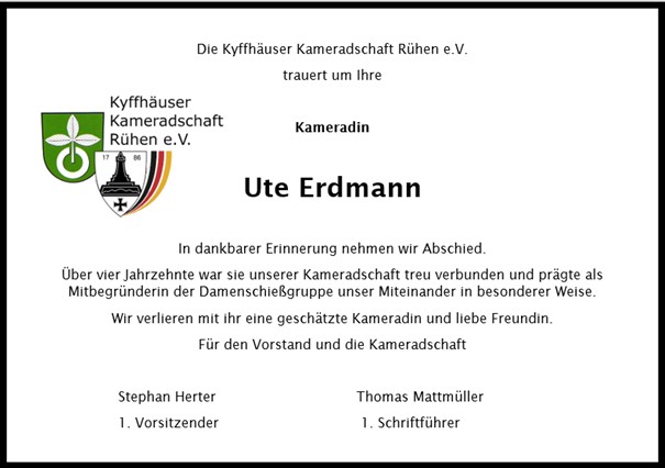 Traueranzeige Ute Erdmann